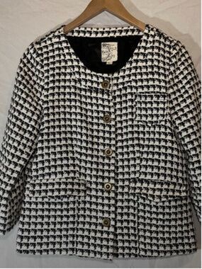 Tulle Jacket/Blazer Black White Houndstooth Snap up/Pockets/Lined Size Large